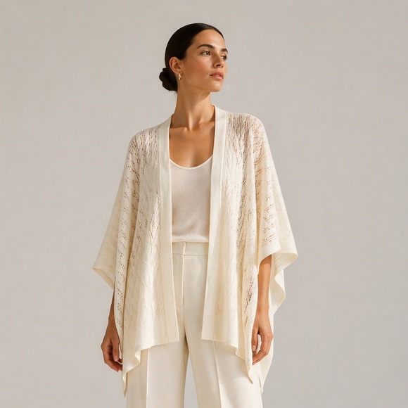 Magaschoni Accessories - Magaschoni 100% cashmere cream colored semi sheer cable knit poncho. One size.